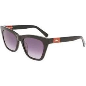 Longchamp Women's LO715S Cateye Frame Sunglasses Black Acetate Square Logo NWT